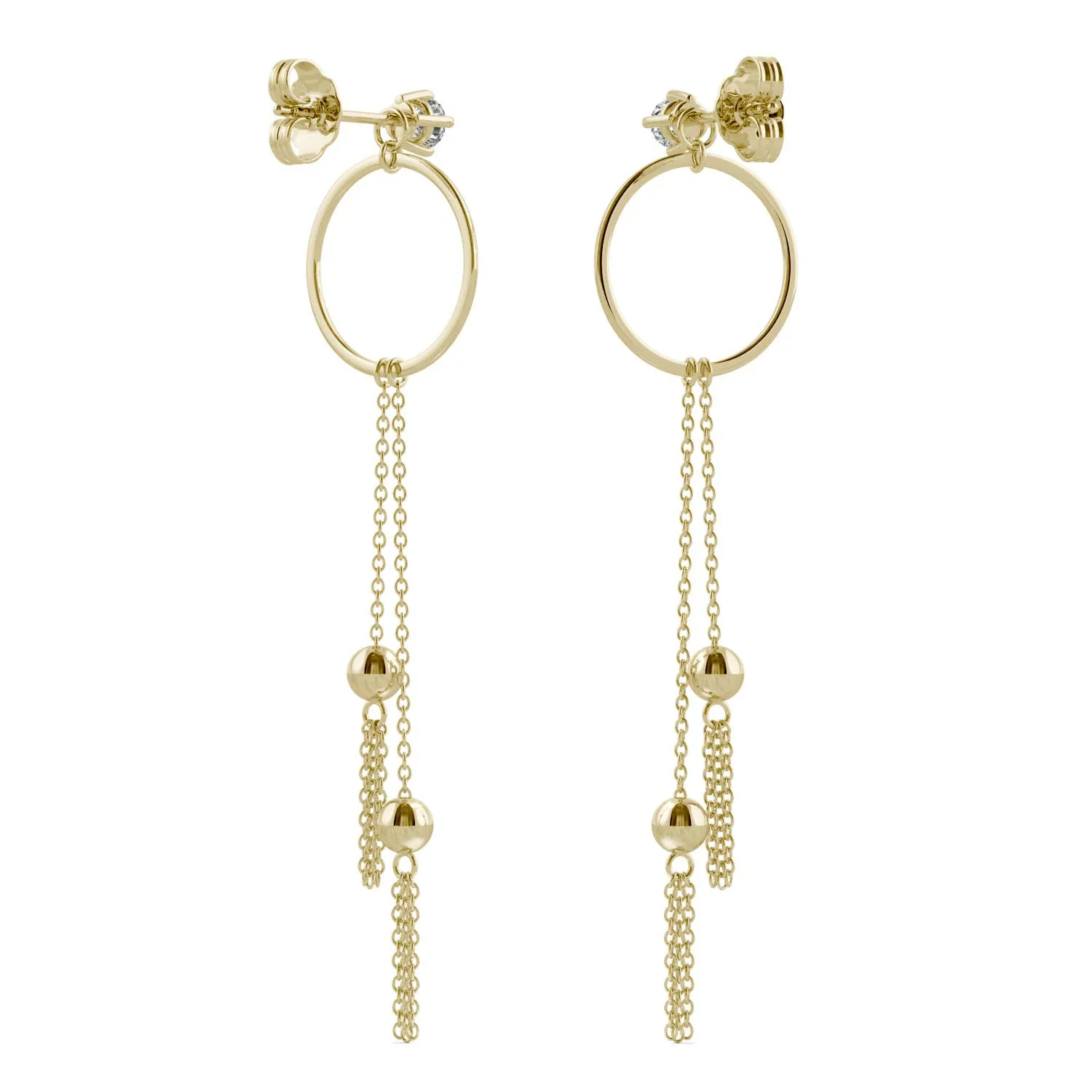 0.20 CTW DEW Moissanite Circle Chain Drop Earrings in 14K Yellow Gold