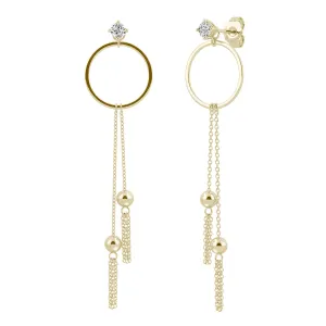 0.20 CTW DEW Moissanite Circle Chain Drop Earrings in 14K Yellow Gold