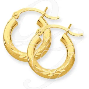 10k Satin & Diamond-Cut 3mm Round Hoop Earrings