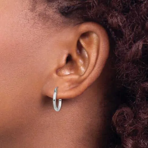 10k White Gold Polished 2MM Round Hoop Earrings