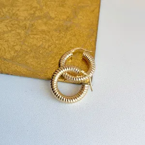 10KT Yellow Gold Spiral Round Hoop Earrings 24mm