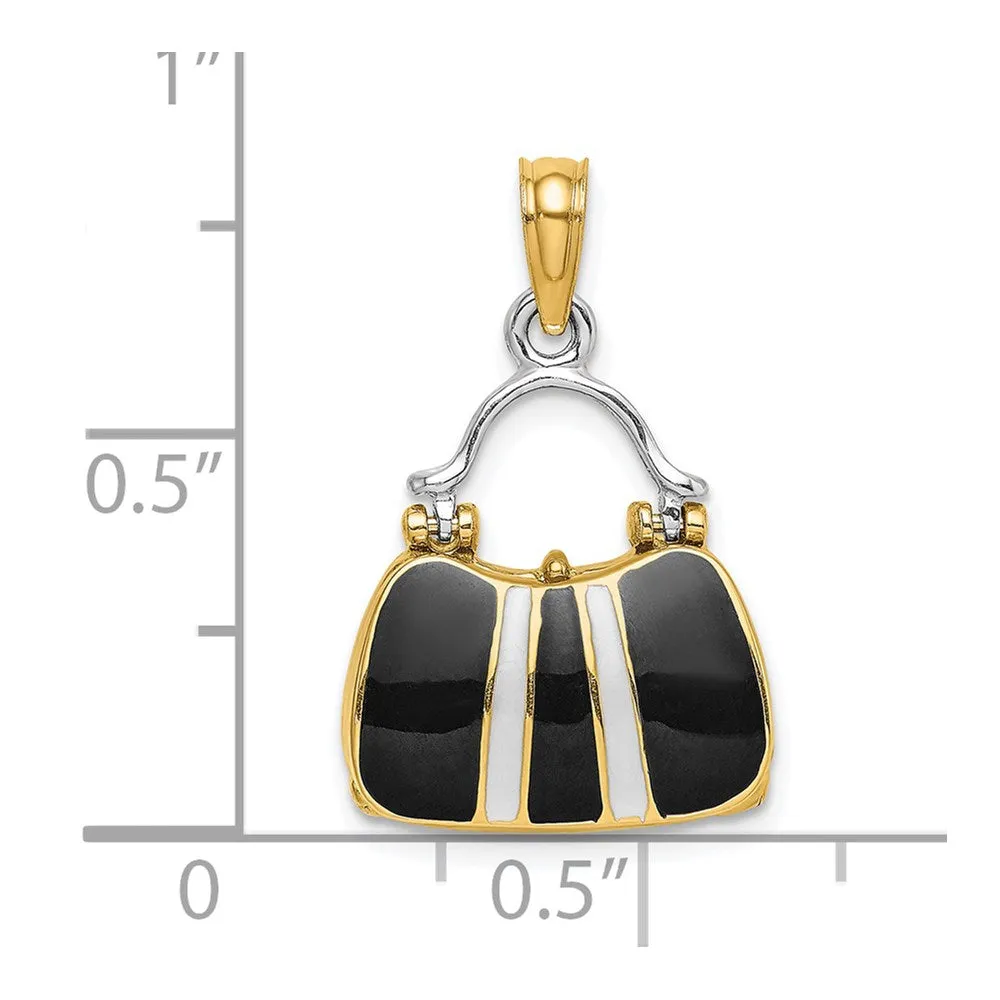14K & Rhodium 3-D and Enameled Opens Handbag Charm