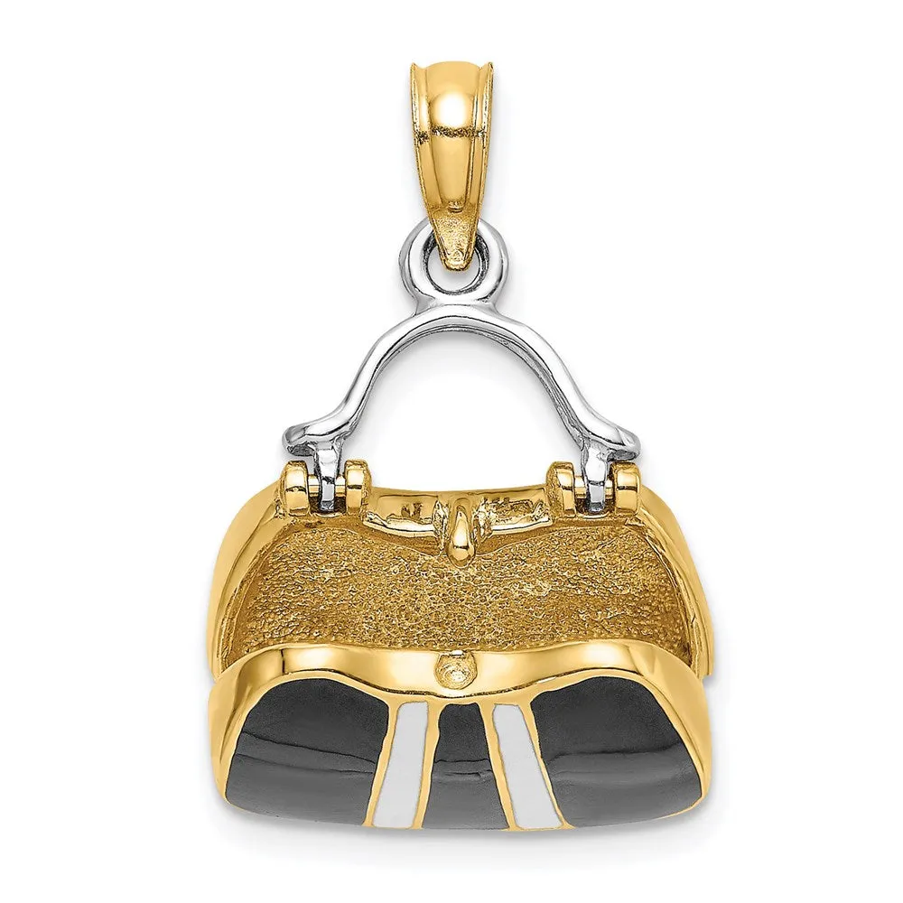 14K & Rhodium 3-D and Enameled Opens Handbag Charm