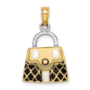 14K & Rhodium 3-D w/Black and White Enamel Opens Handbag Charm