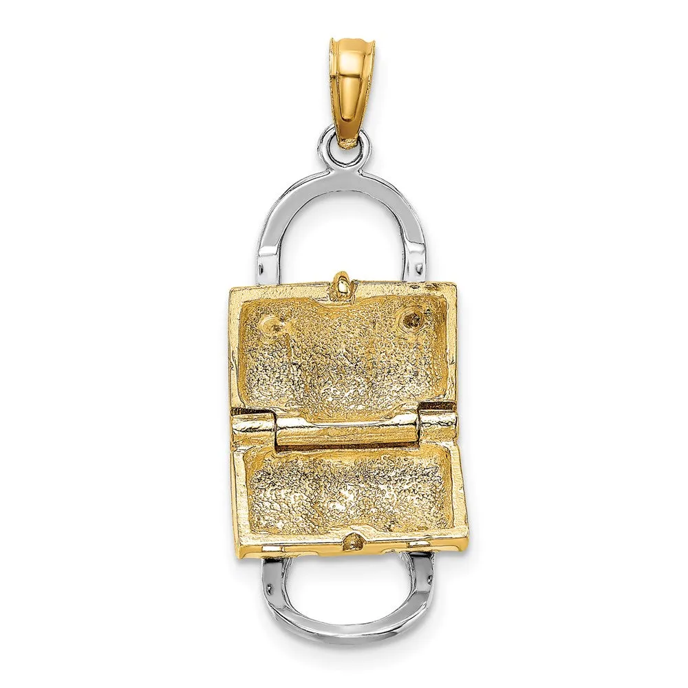 14K & Rhodium 3-D White Enameled Handbag Opens Charm
