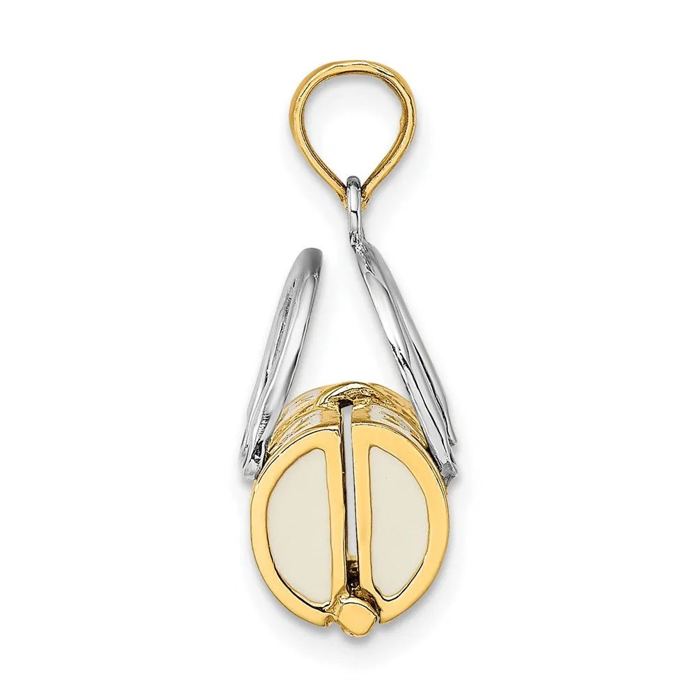 14K & Rhodium 3-D White Enameled Handbag Opens Charm