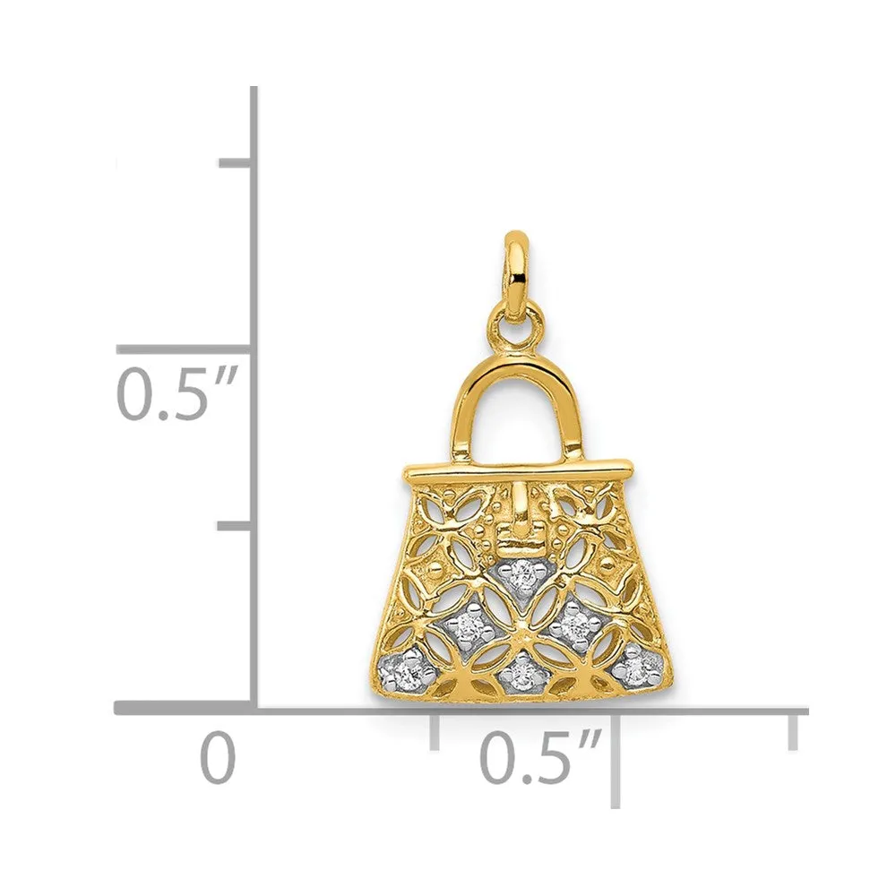 14k and Rhodium Diamond Handbag Charm