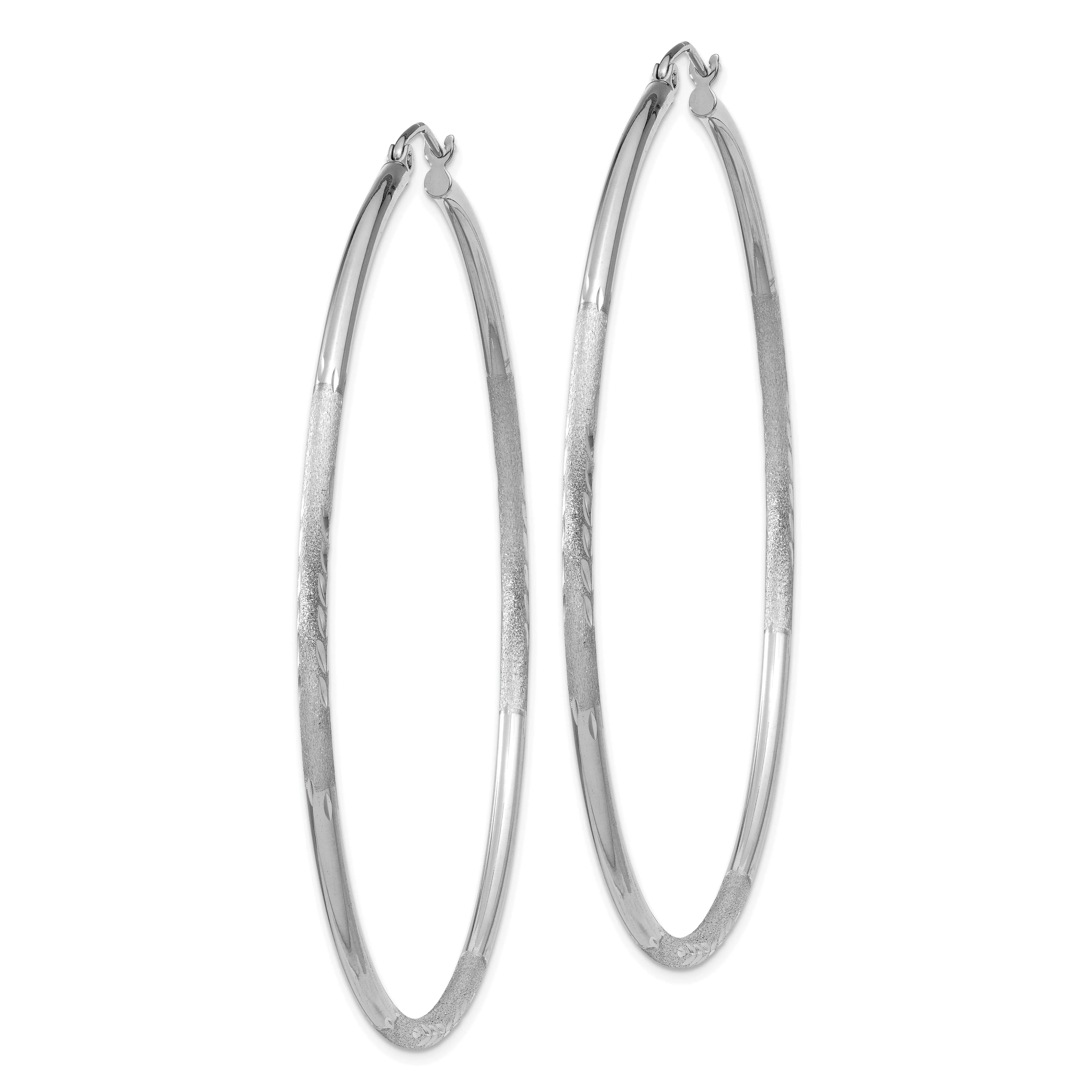 14k White Gold Satin Diamond Cut 2MM Round Hoop