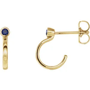 14K Yellow 2.5 mm Round Blue Sapphire Bezel-Set J-Hoop Earrings