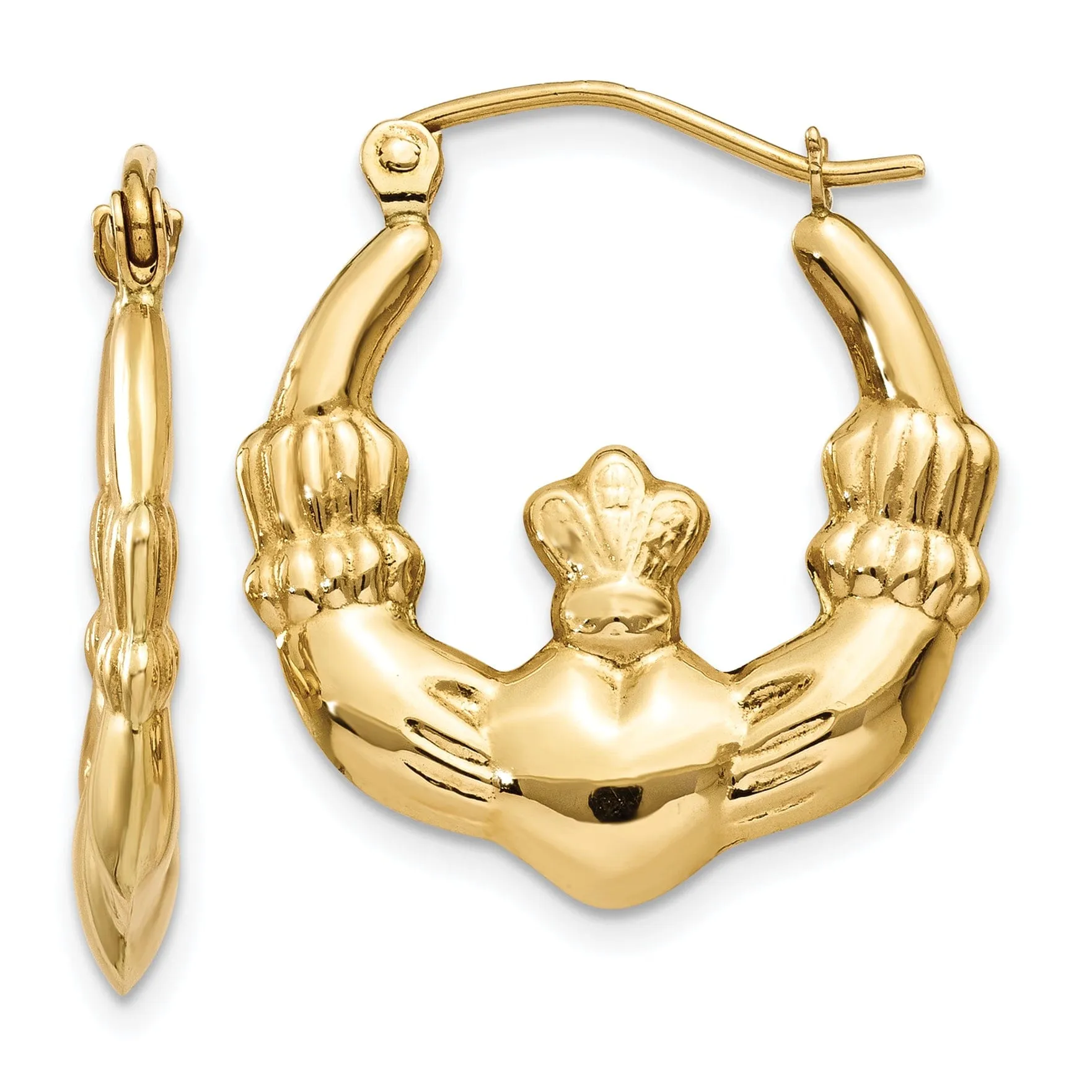 14k Yellow Gold Polished Claddagh Hoop Earrings