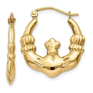 14k Yellow Gold Polished Claddagh Hoop Earrings