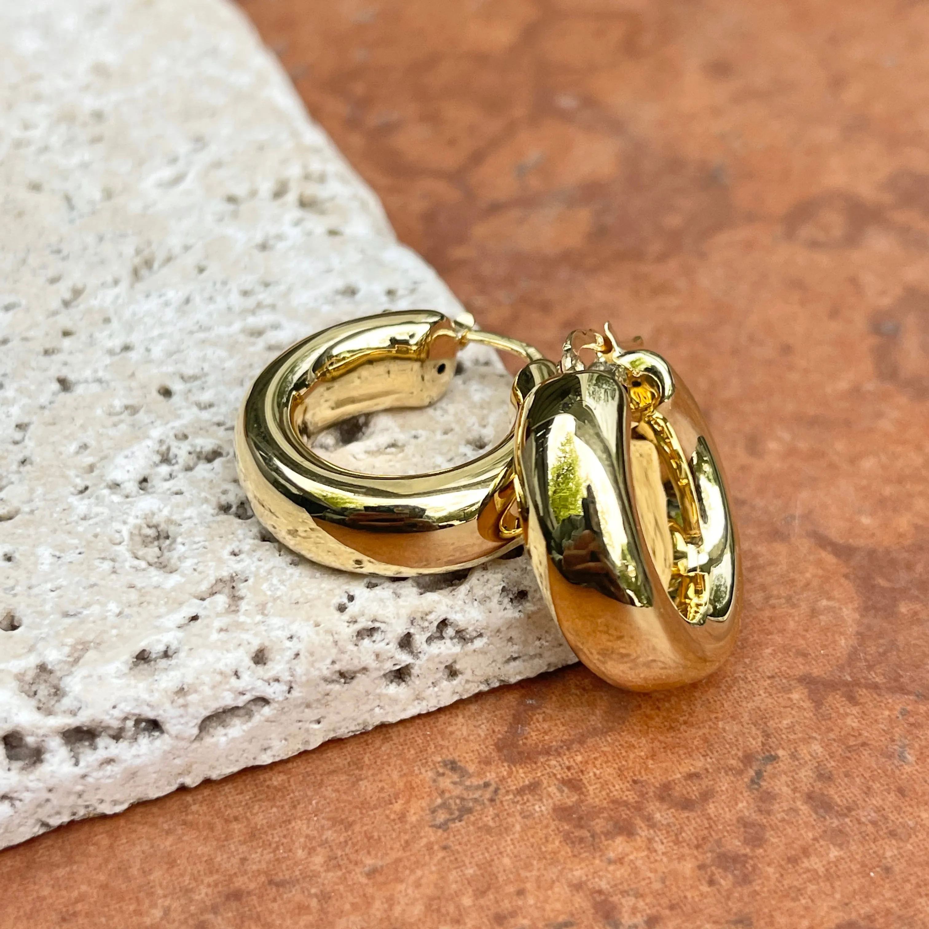 14KT Yellow Gold Chunky 8mm Tube Round Hoop Earrings 27mm