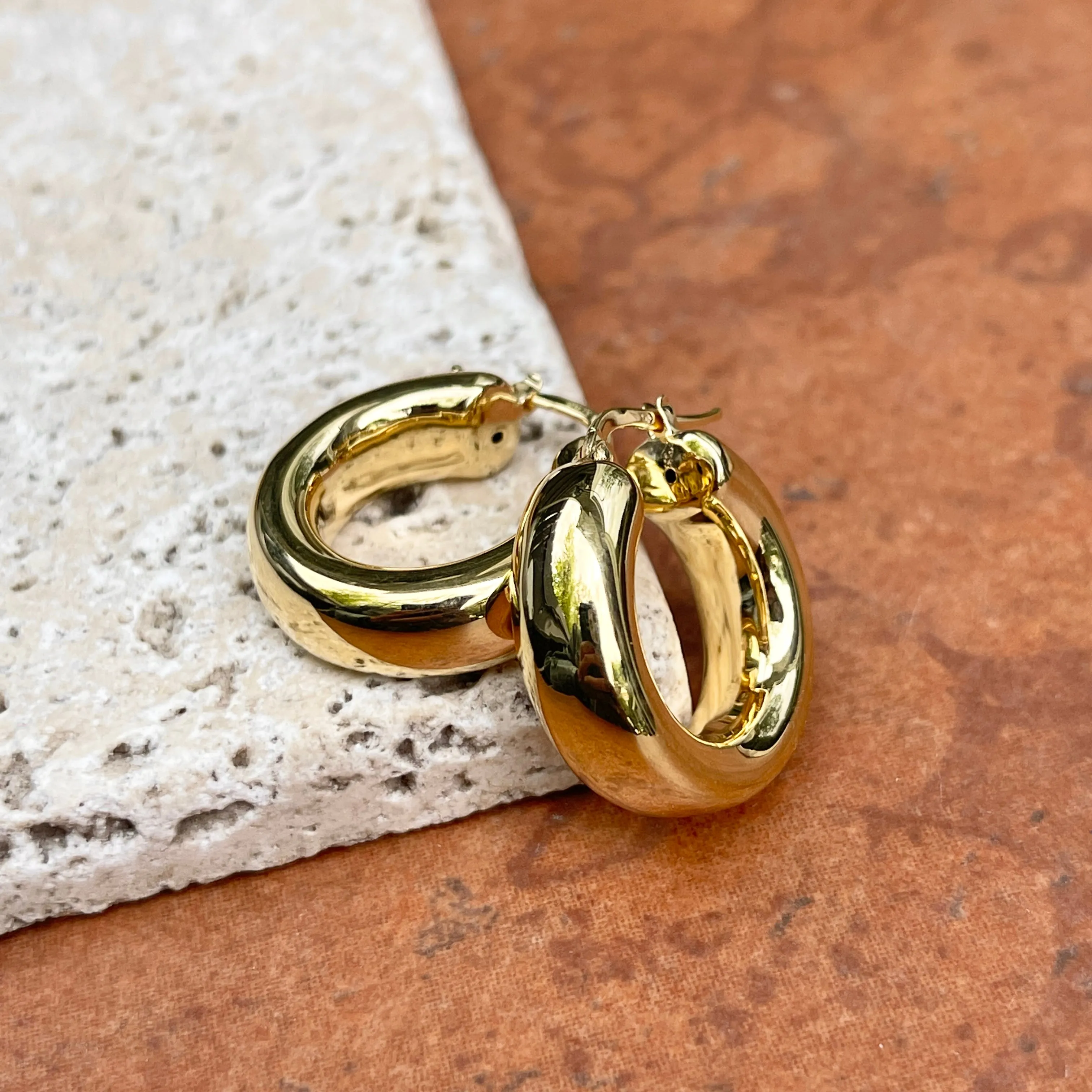 14KT Yellow Gold Chunky 8mm Tube Round Hoop Earrings 27mm