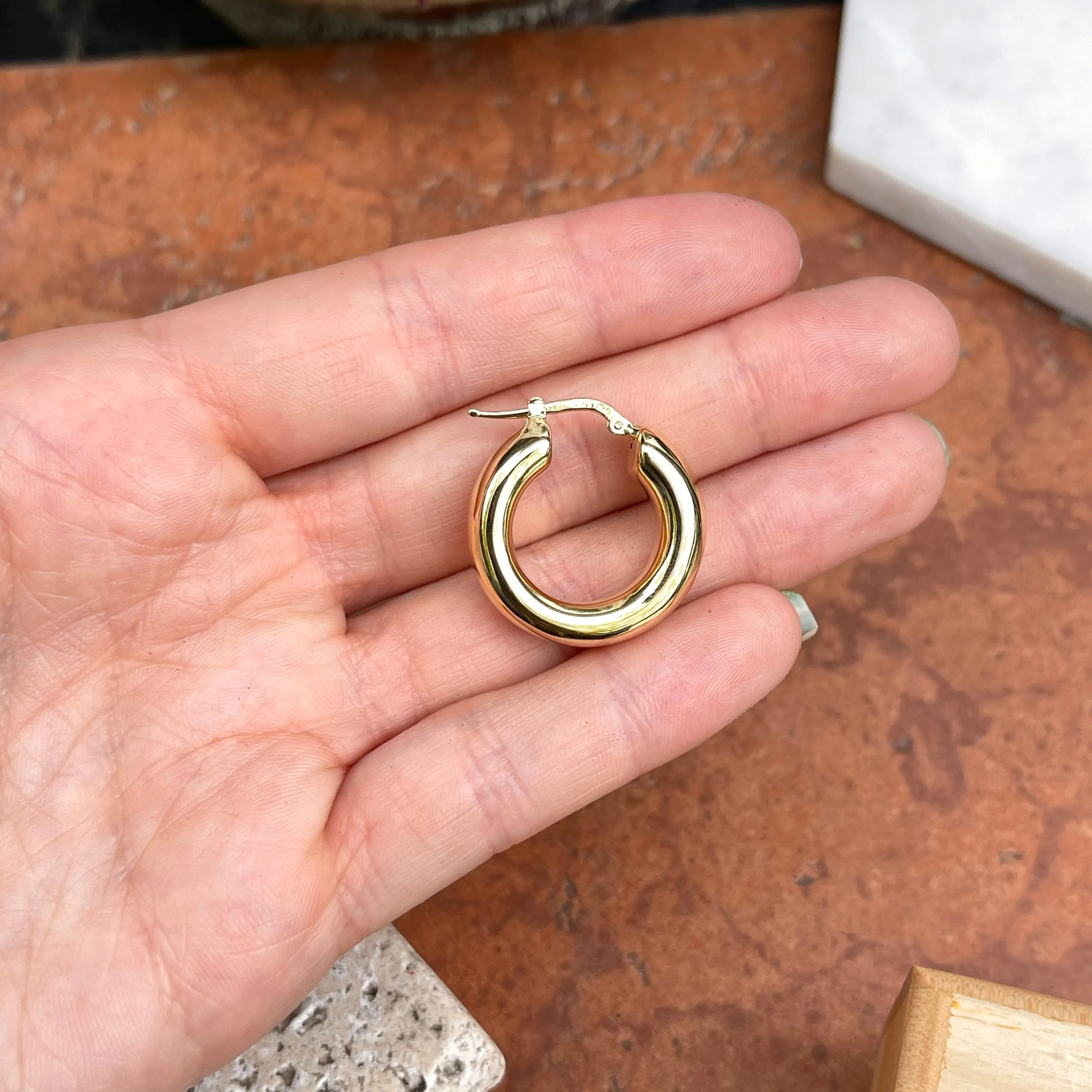 14KT Yellow Gold Chunky 8mm Tube Round Hoop Earrings 27mm