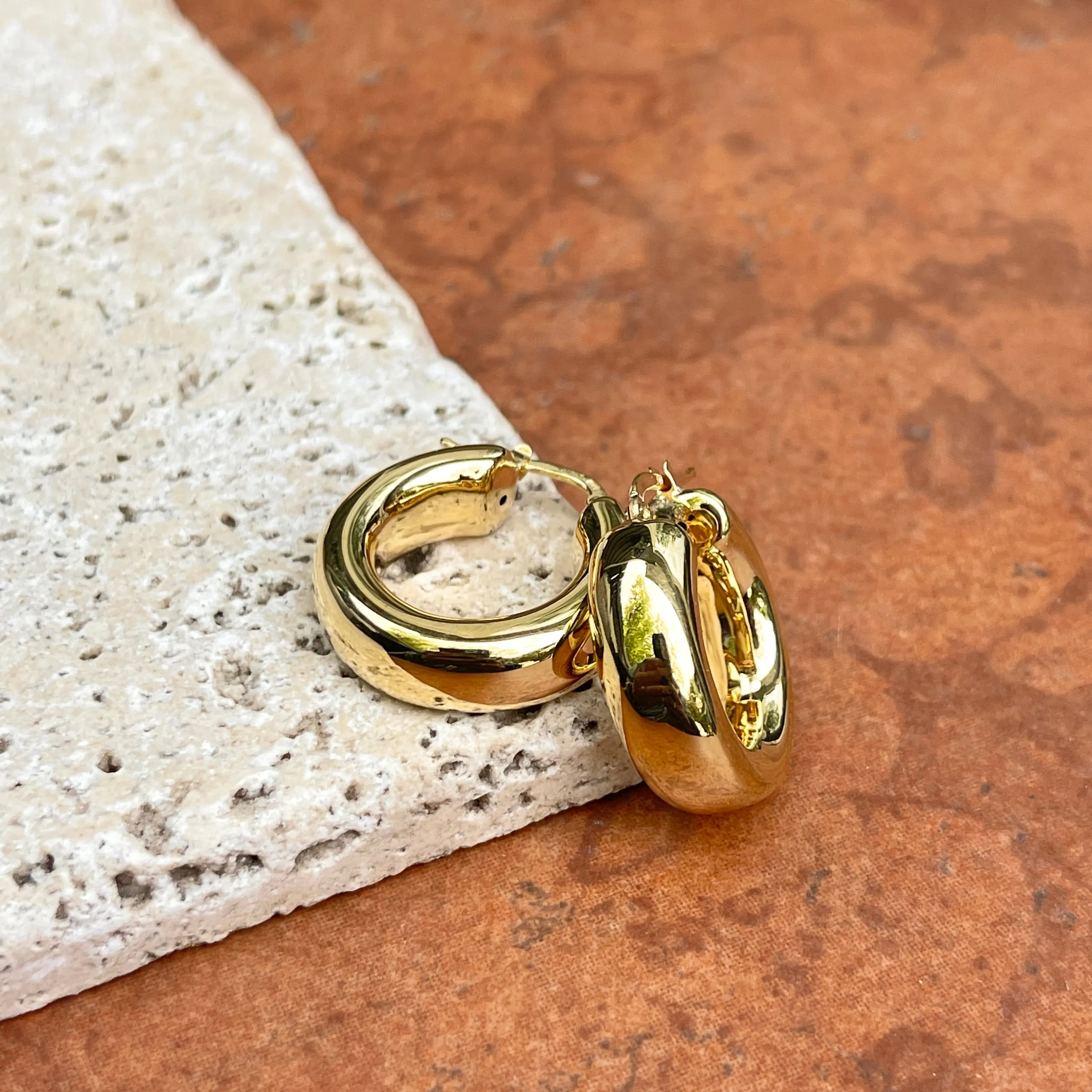 14KT Yellow Gold Chunky 8mm Tube Round Hoop Earrings 27mm