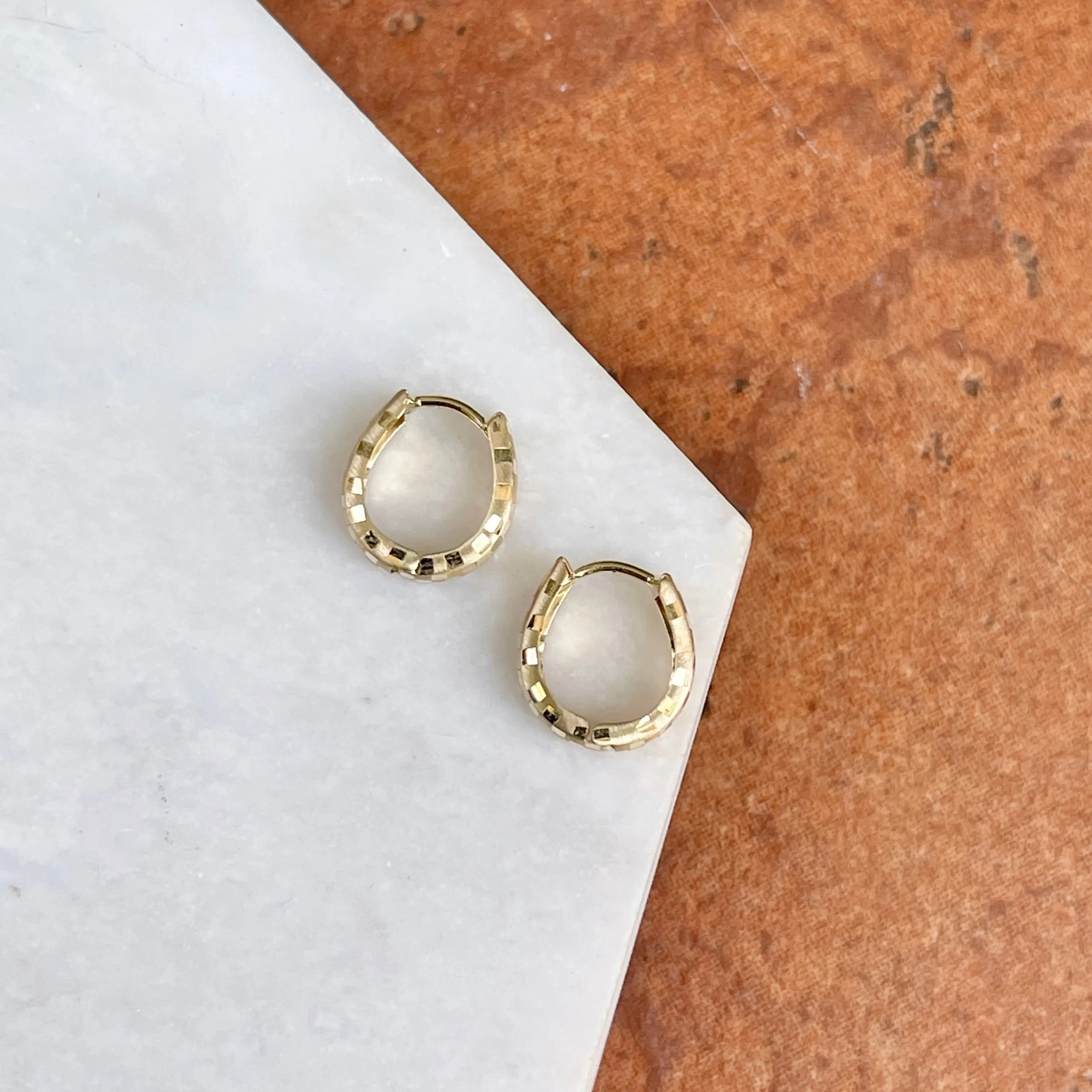 14KT Yellow Gold Satin   Diamond-Cut Huggie Hoop Earrings 14mm
