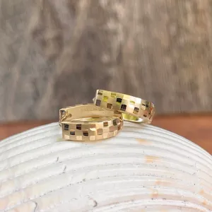 14KT Yellow Gold Satin   Diamond-Cut Huggie Hoop Earrings 14mm