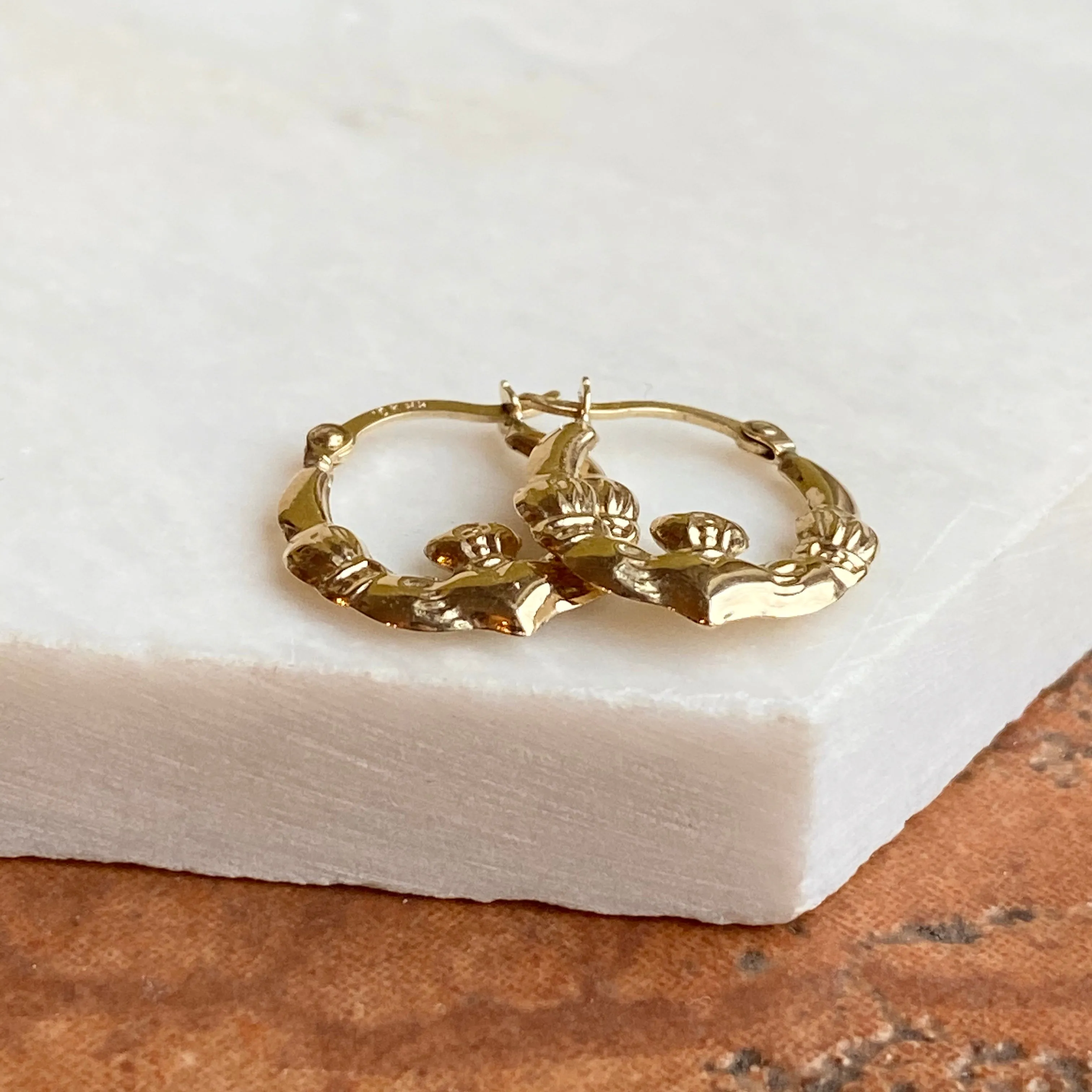 14KT Yellow Gold Small Celtic Claddagh Hoop Earrings