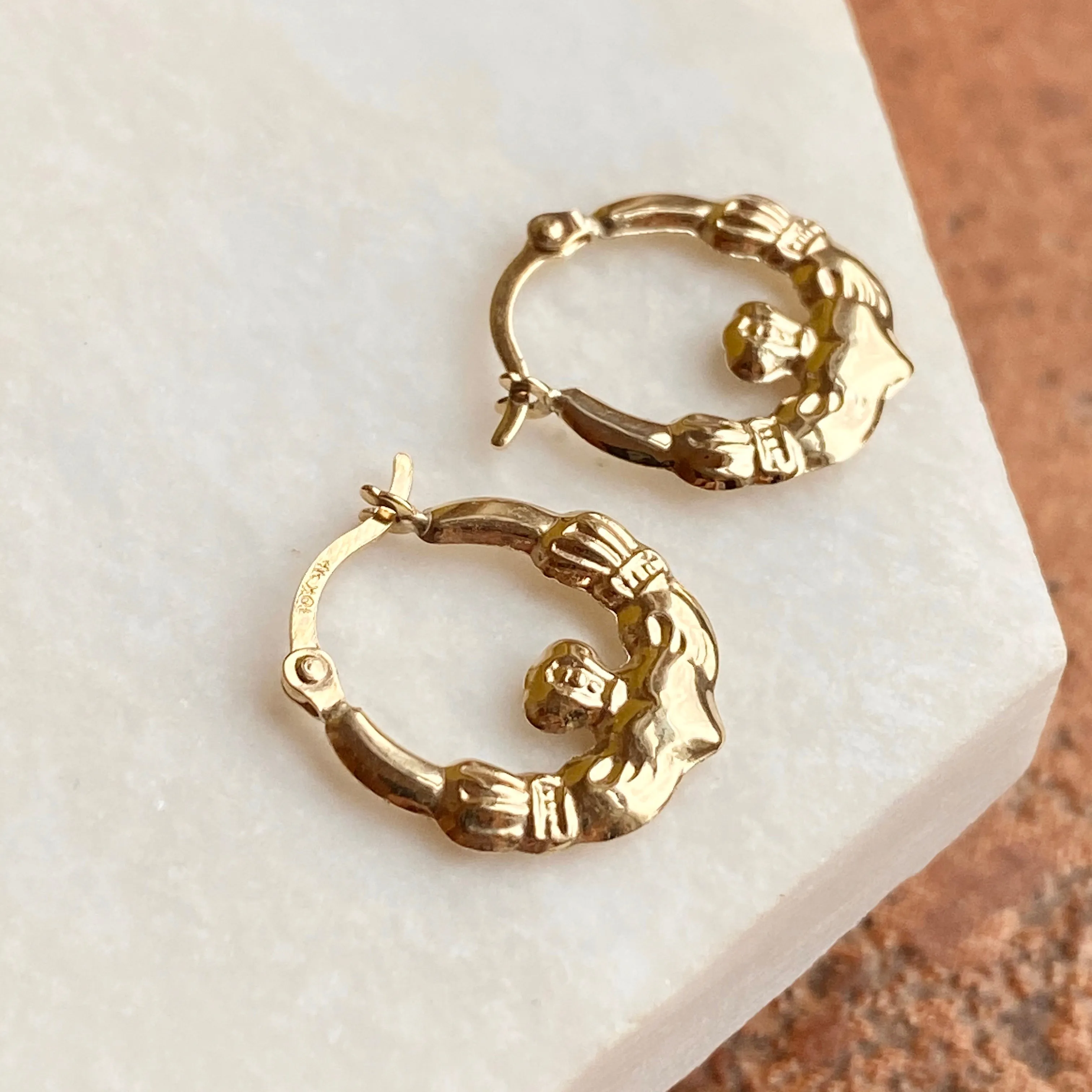 14KT Yellow Gold Small Celtic Claddagh Hoop Earrings