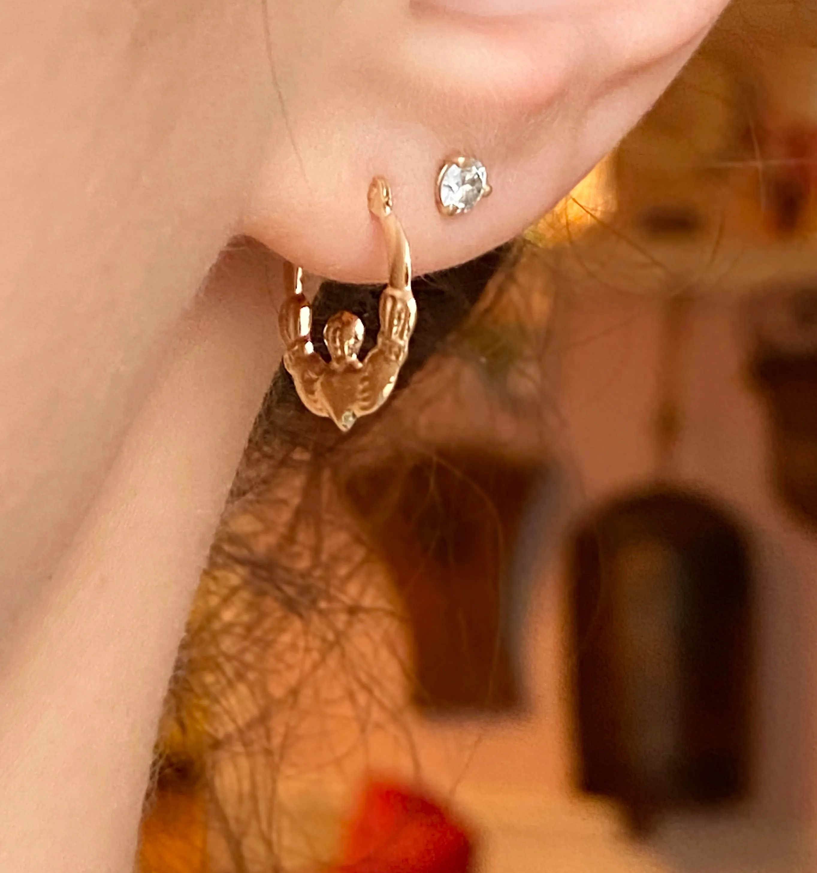 14KT Yellow Gold Small Celtic Claddagh Hoop Earrings