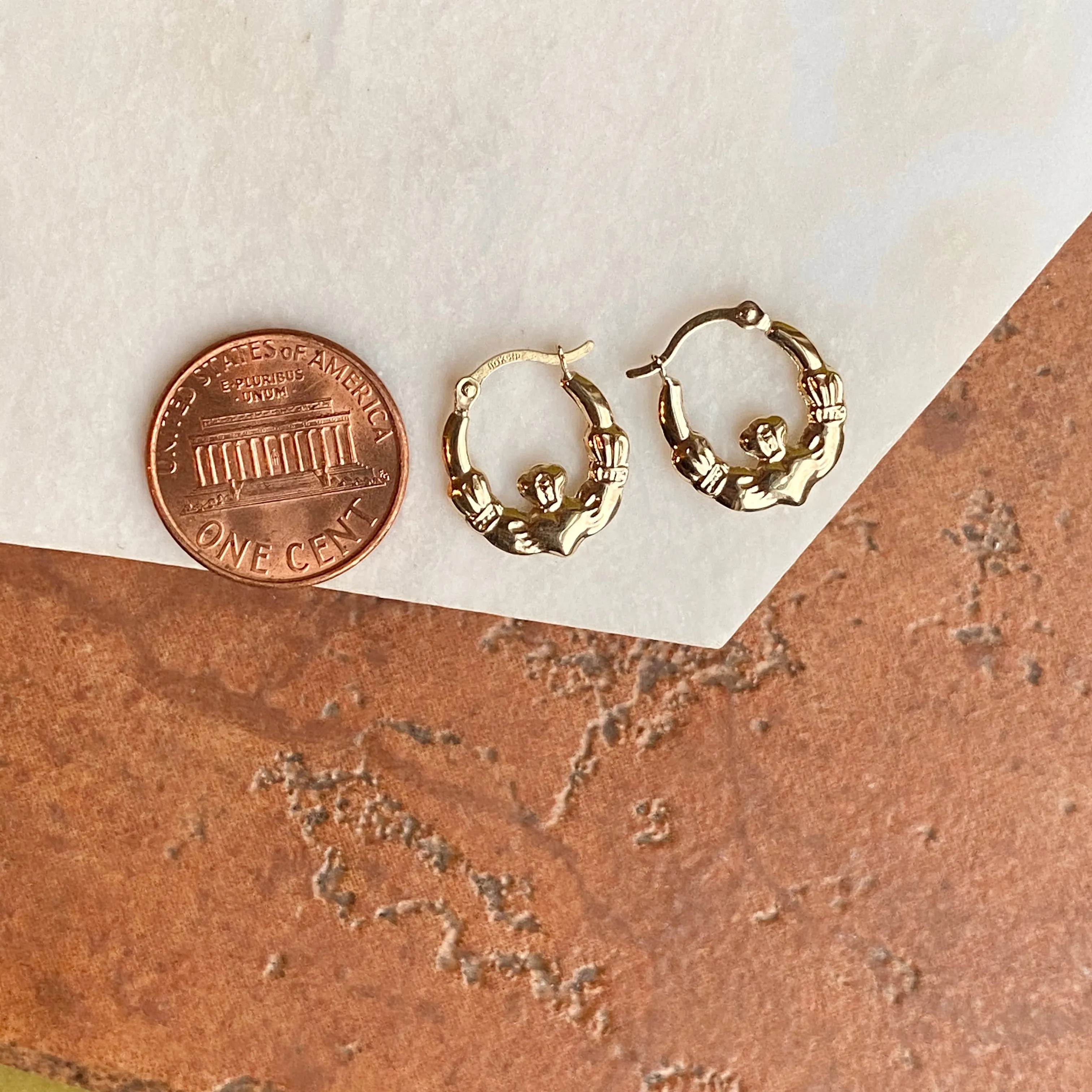 14KT Yellow Gold Small Celtic Claddagh Hoop Earrings
