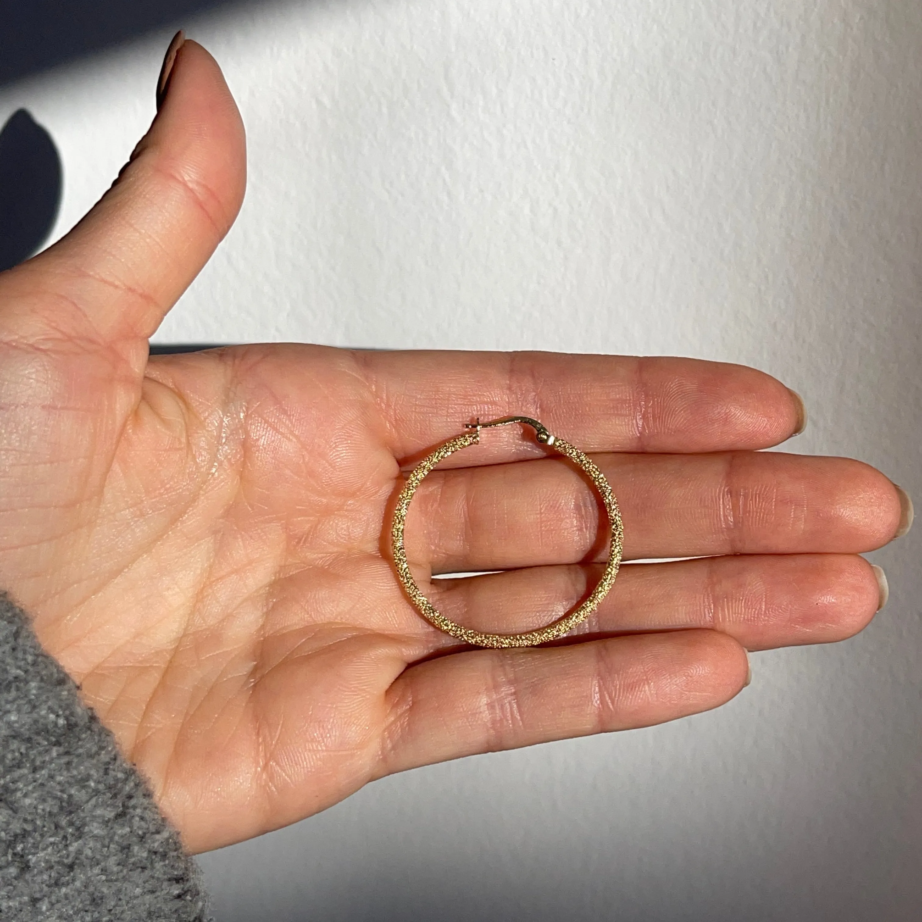 14KT Yellow Gold Textured Matte Round Hoop Earrings 35mm