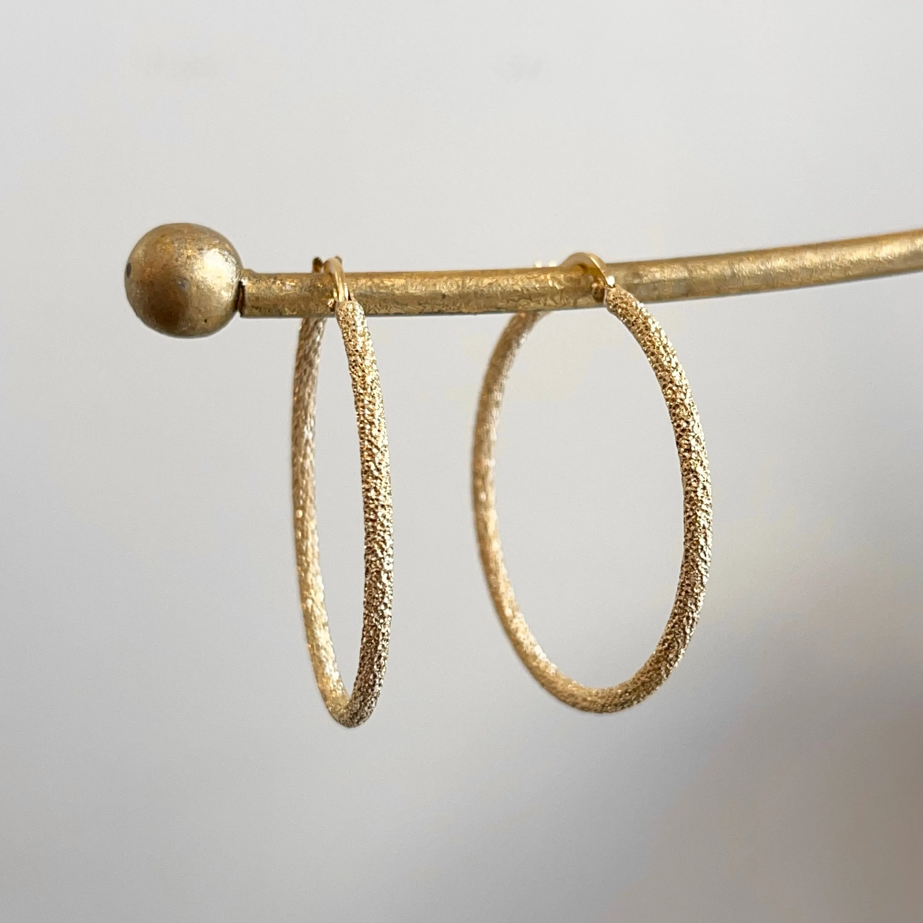 14KT Yellow Gold Textured Matte Round Hoop Earrings 35mm