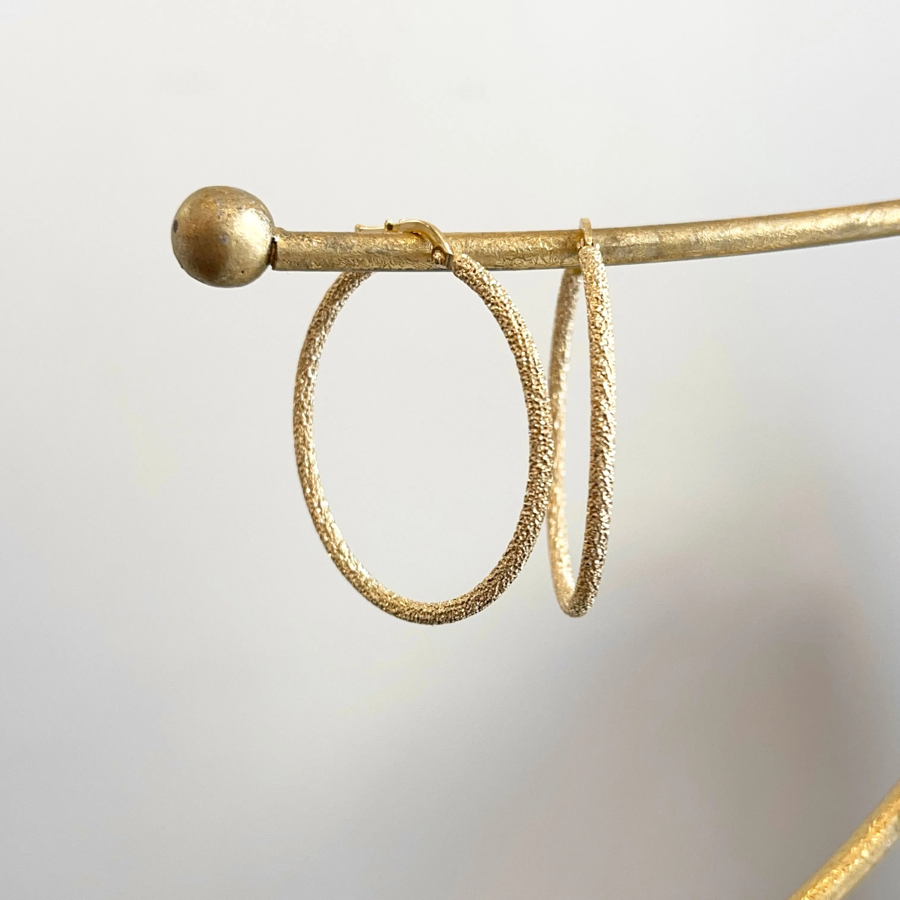 14KT Yellow Gold Textured Matte Round Hoop Earrings 35mm