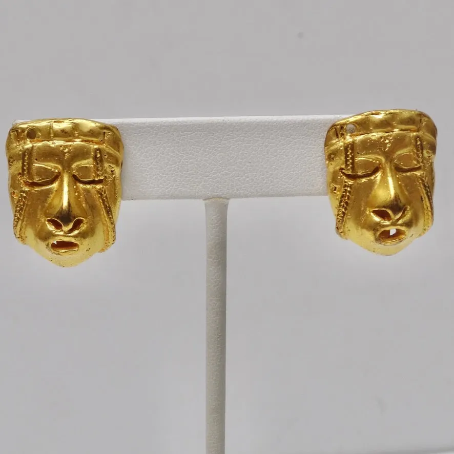 18K Gold Face Motif Stud Earrings