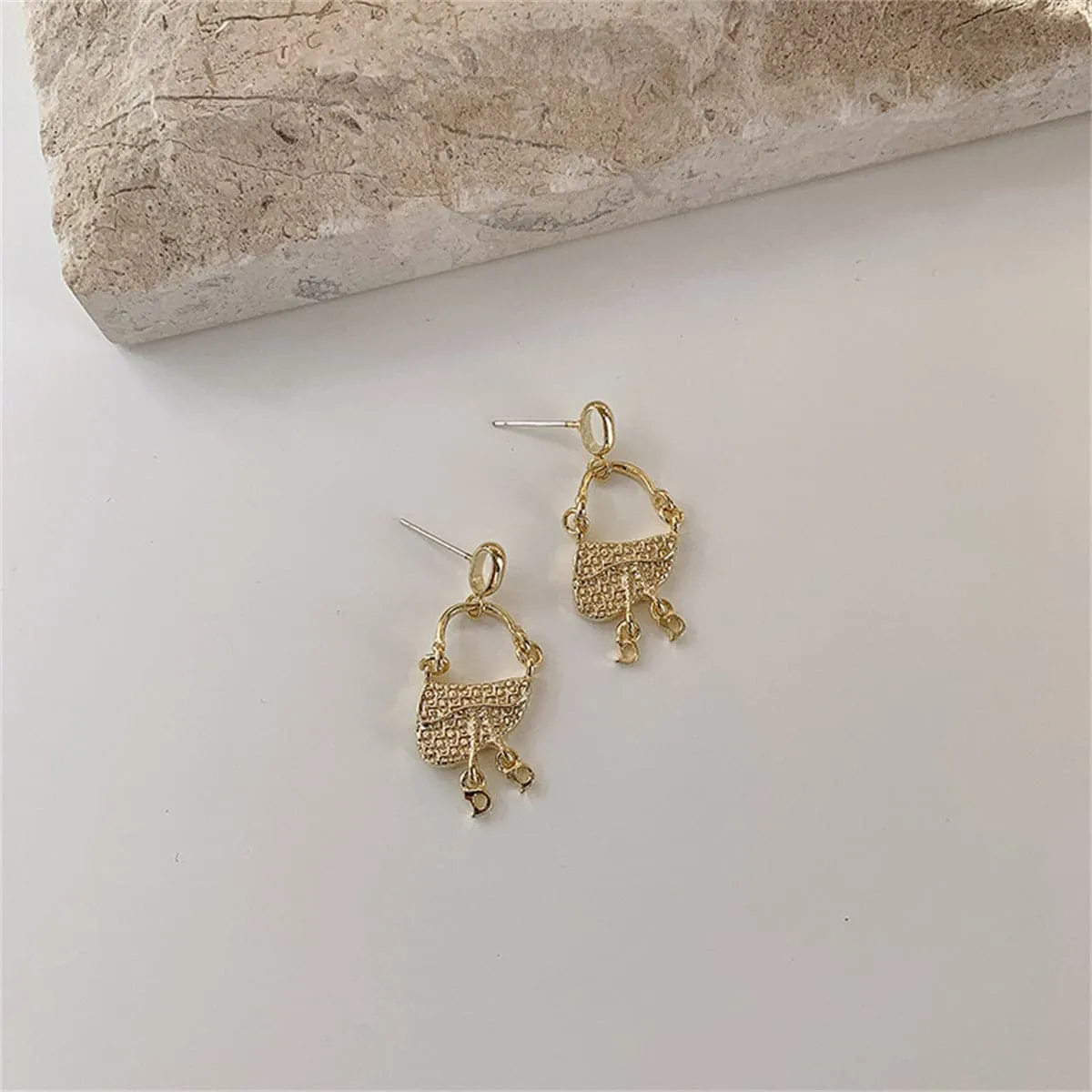 18K Gold-Plated Handbag Drop Earrings