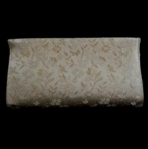 1960s Gold & Ivory Jacquard Taffeta Fabric Clutch