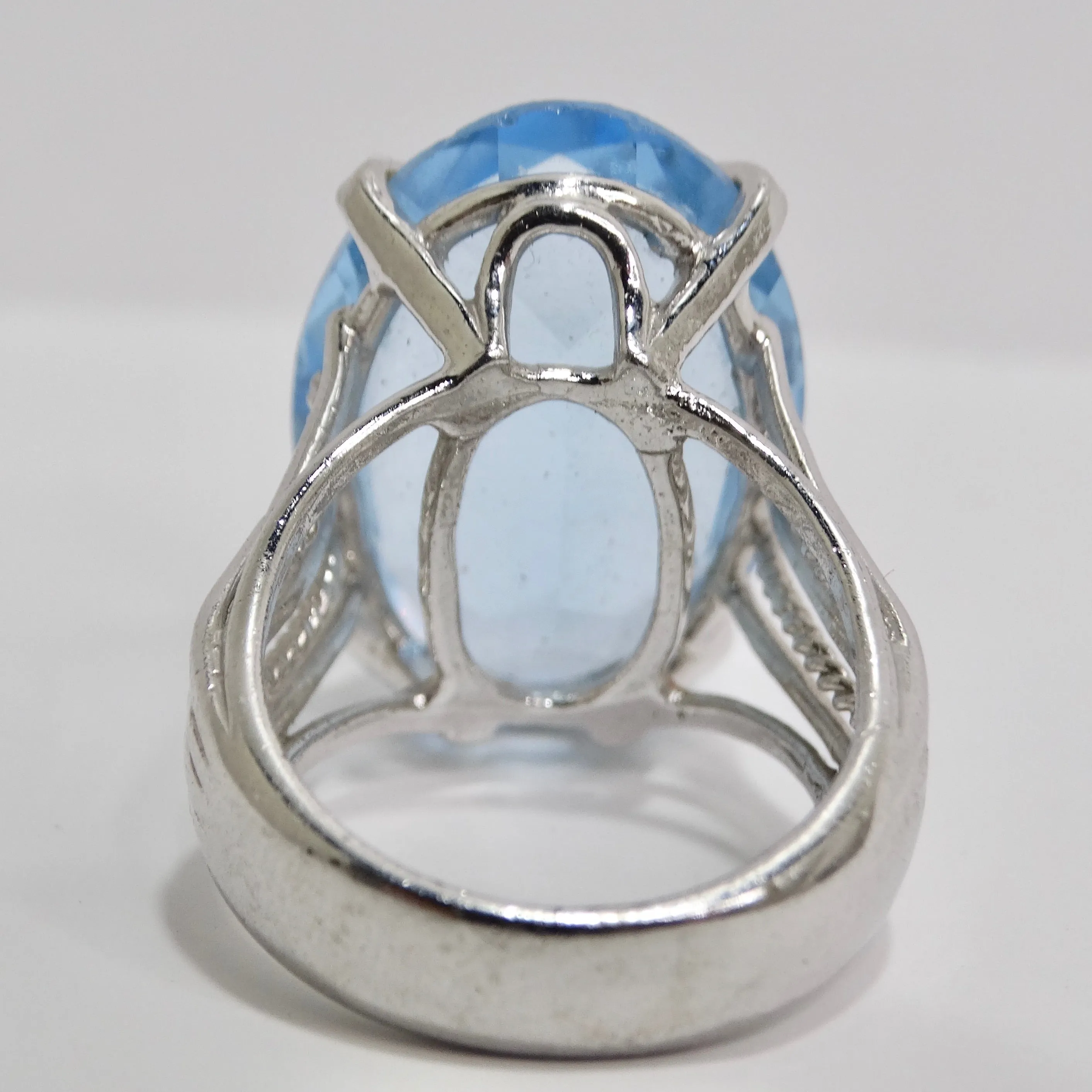 1970s Synthetic Aquamarine Silver Plated Cocktail Ring