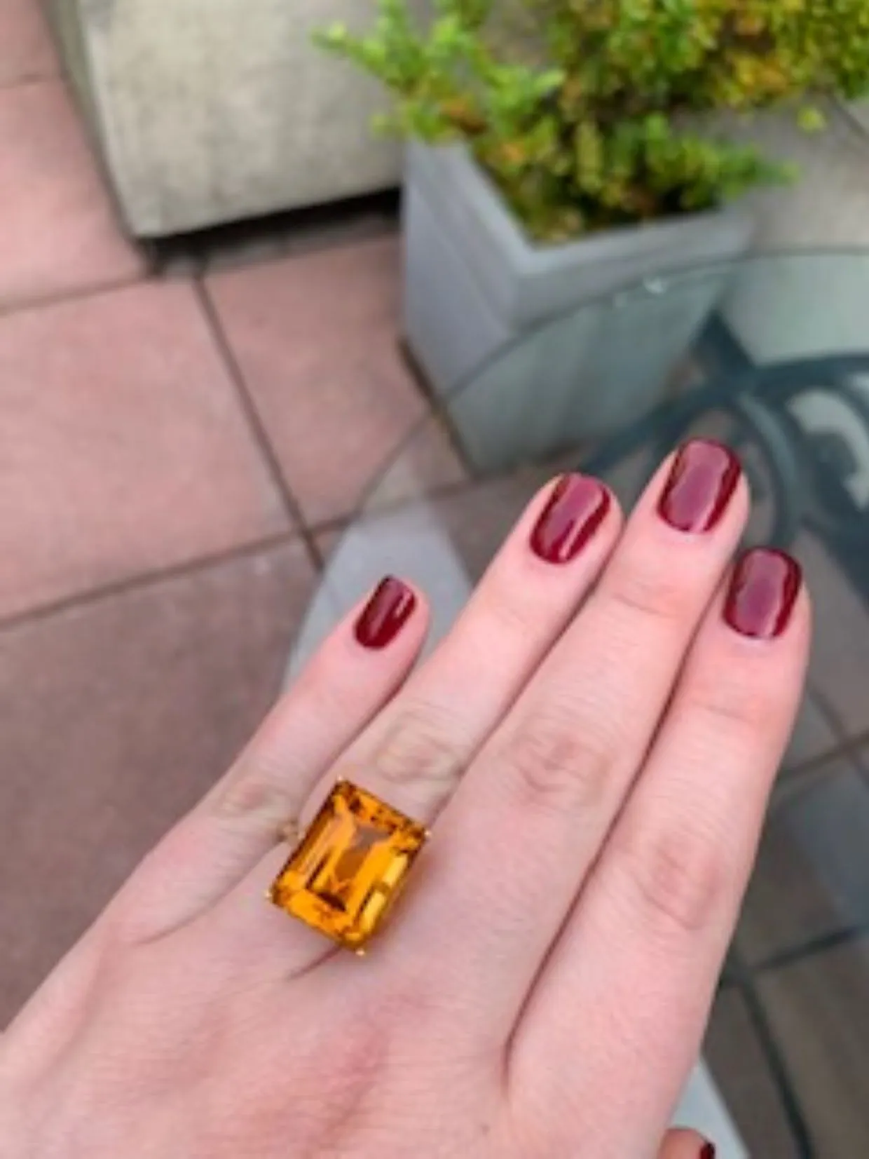 1980s Golden Citrine Diamond 18 Karat Gold Ring
