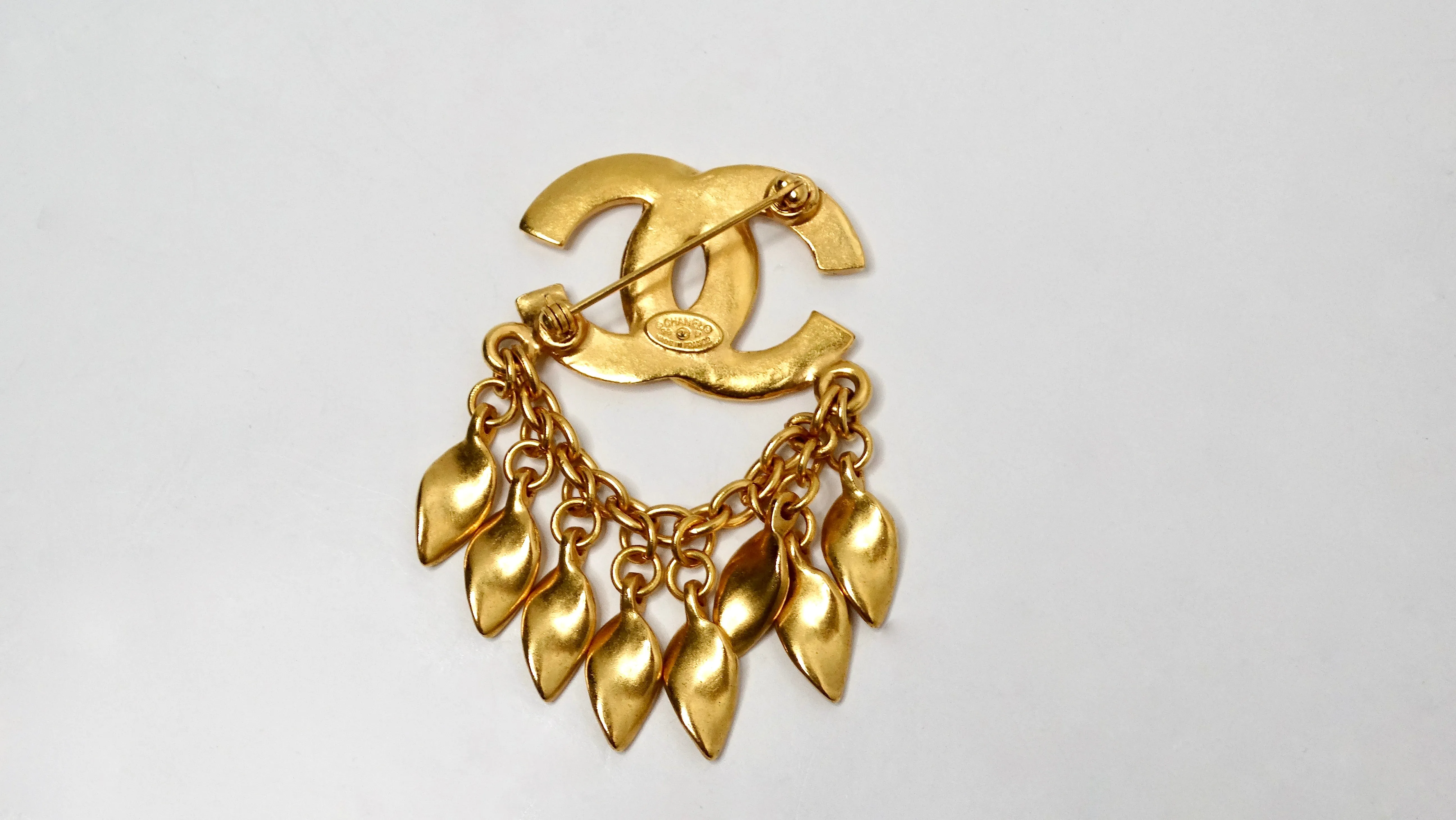 1996 Chanel Coco Mark Yellow Gold-Tone Brooch With Dangling Charms