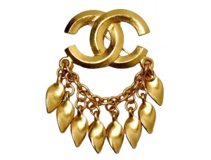 1996 Chanel Coco Mark Yellow Gold-Tone Brooch With Dangling Charms