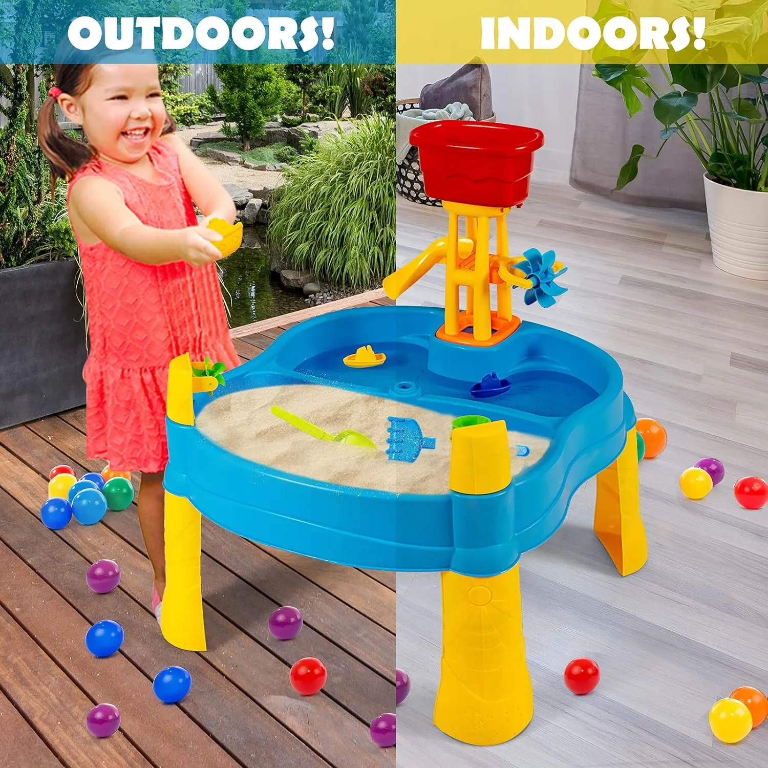 2-in-1 Indoor & Outdoor Sand & Water Table | 12pc Accessory Set | 3 years  