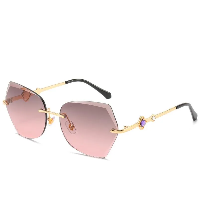 2021 cross border new rimless sunglasses, European and American trends, diamond rimmed glasses, fashion and exquisite trimming Sunglasses