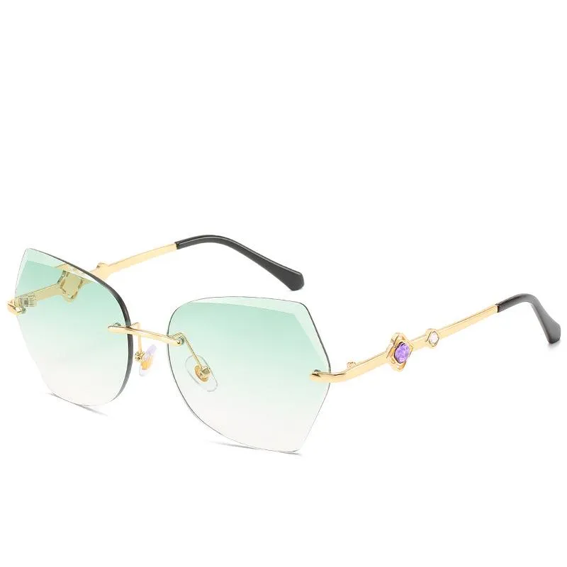2021 cross border new rimless sunglasses, European and American trends, diamond rimmed glasses, fashion and exquisite trimming Sunglasses