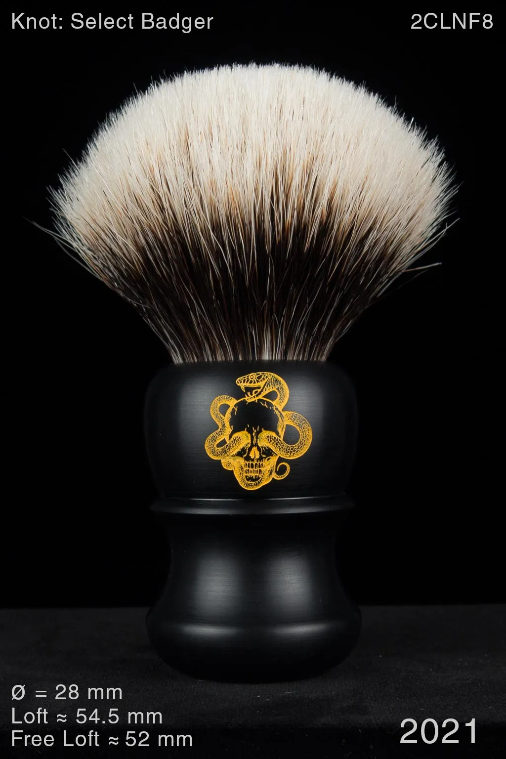 2021 Satin Ebony Snake and Skull 28 mm with a 2CLNF8 Select Badger Knot