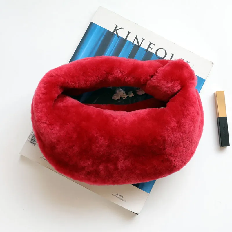 2022 New Fashion Knot Bag Sheepskin Fur Hand Bag Lady Real Lamb Fur Knotted Winter Fairy Handbag Wool 4398