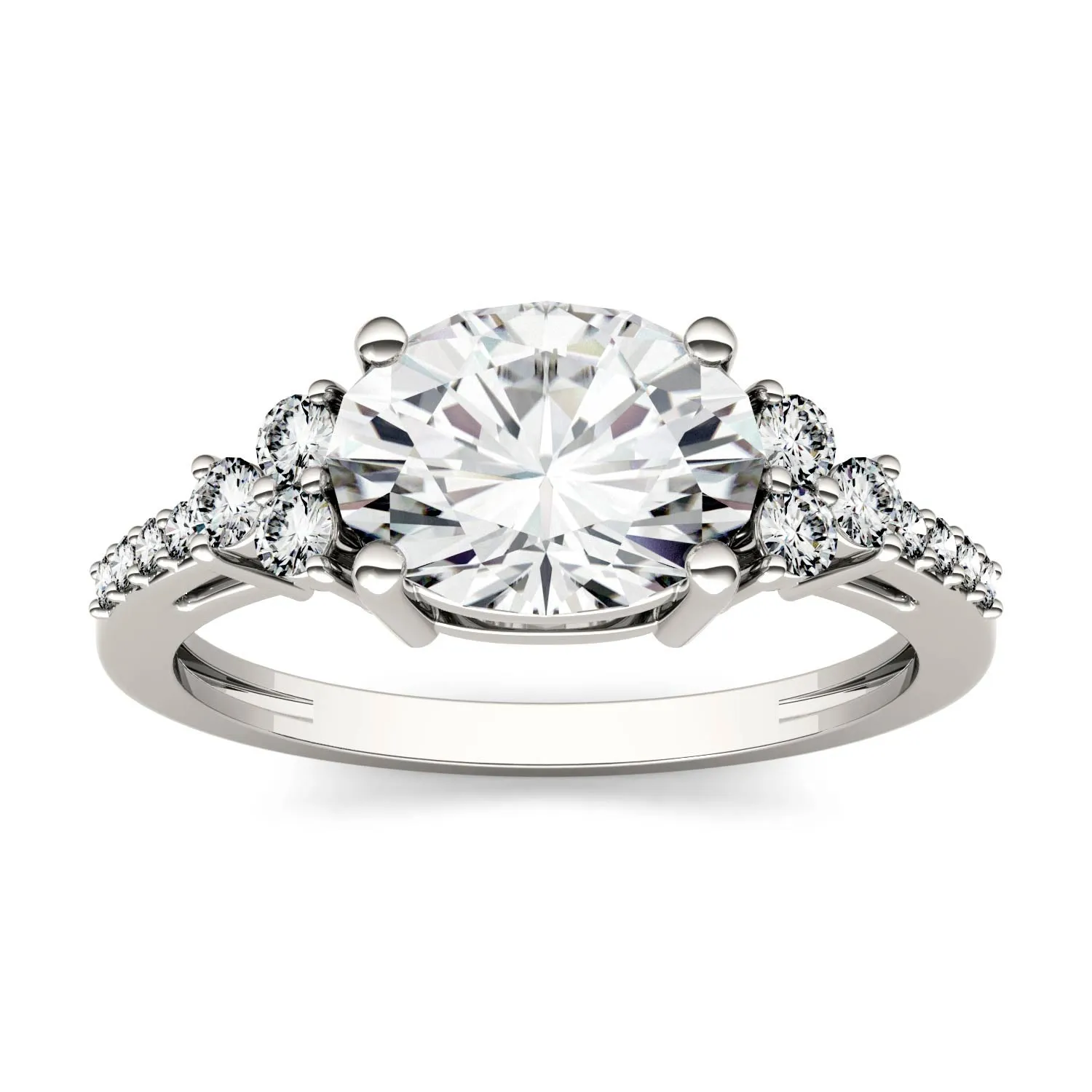 2.30 CTW DEW Oval Moissanite Engagement Ring in 14K White Gold