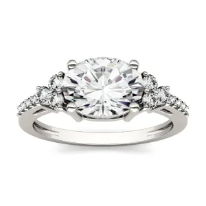 2.30 CTW DEW Oval Moissanite Engagement Ring in 14K White Gold