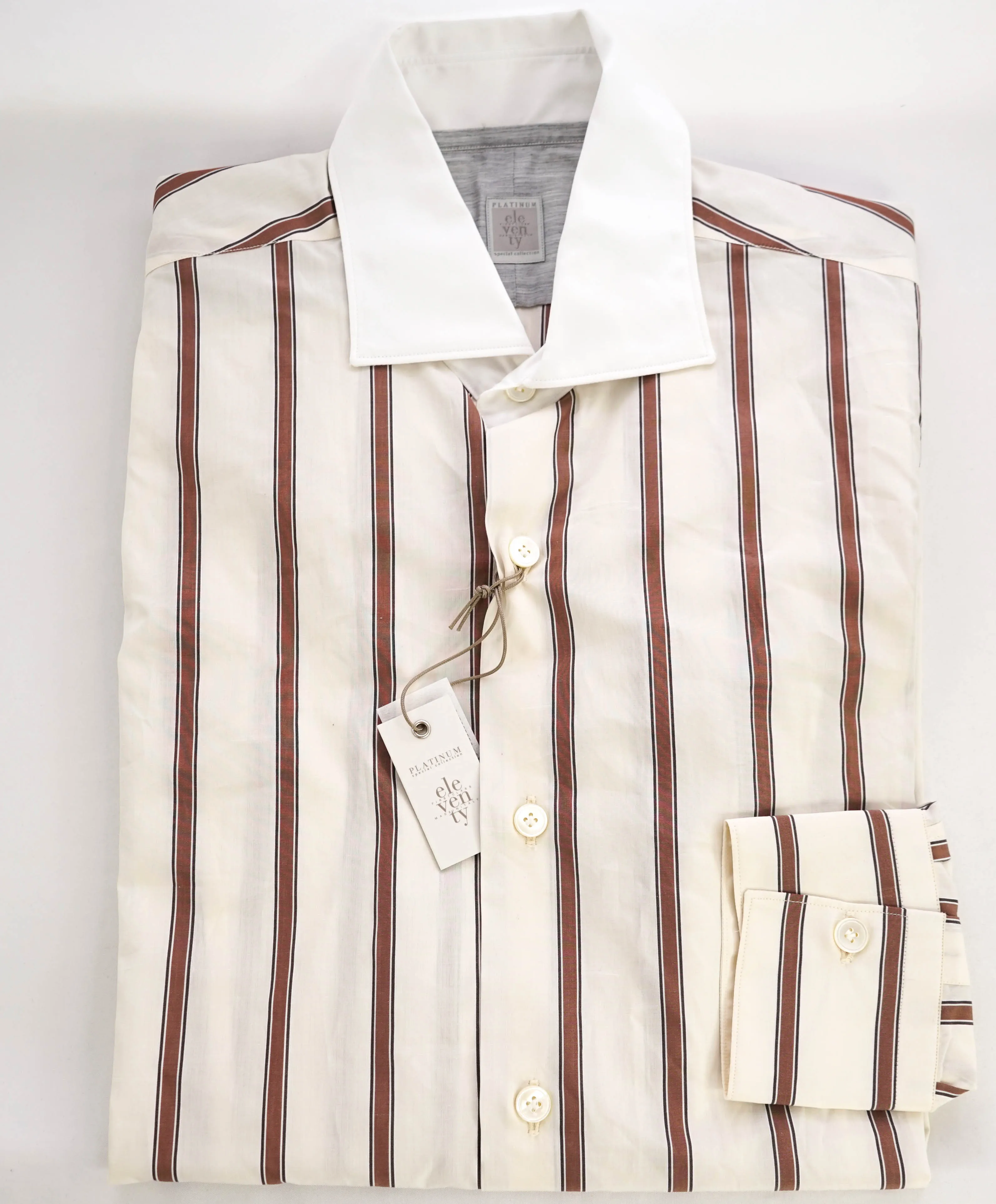 $395 ELEVENTY -*Wide Spread Contrast Collar* Button Dress Shirt - M
