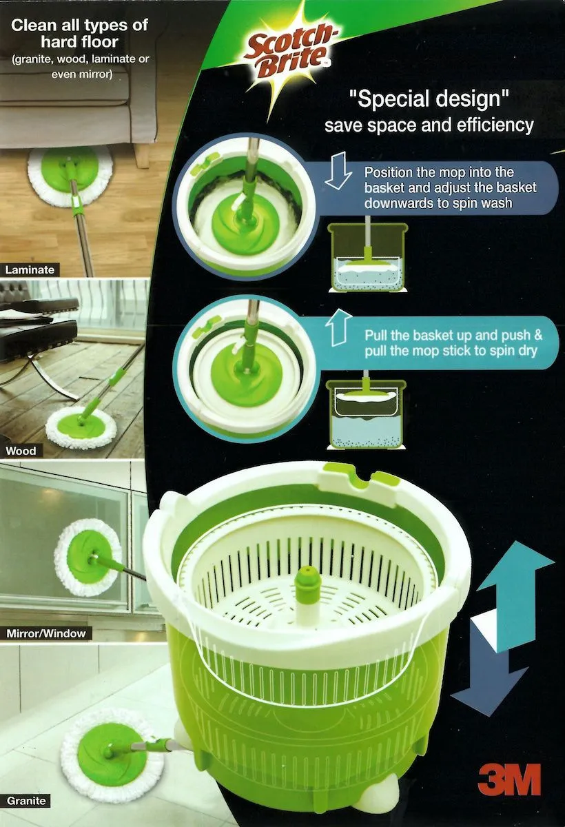 3M Scotch Brite Single Spin Mop Bucket Set/ Full Microfiber Mop/ Household Mop Set