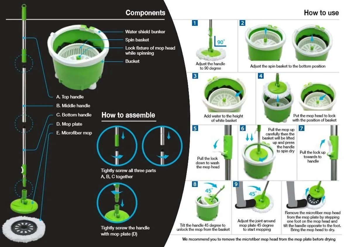 3M Scotch Brite Single Spin Mop Bucket Set/ Full Microfiber Mop/ Household Mop Set