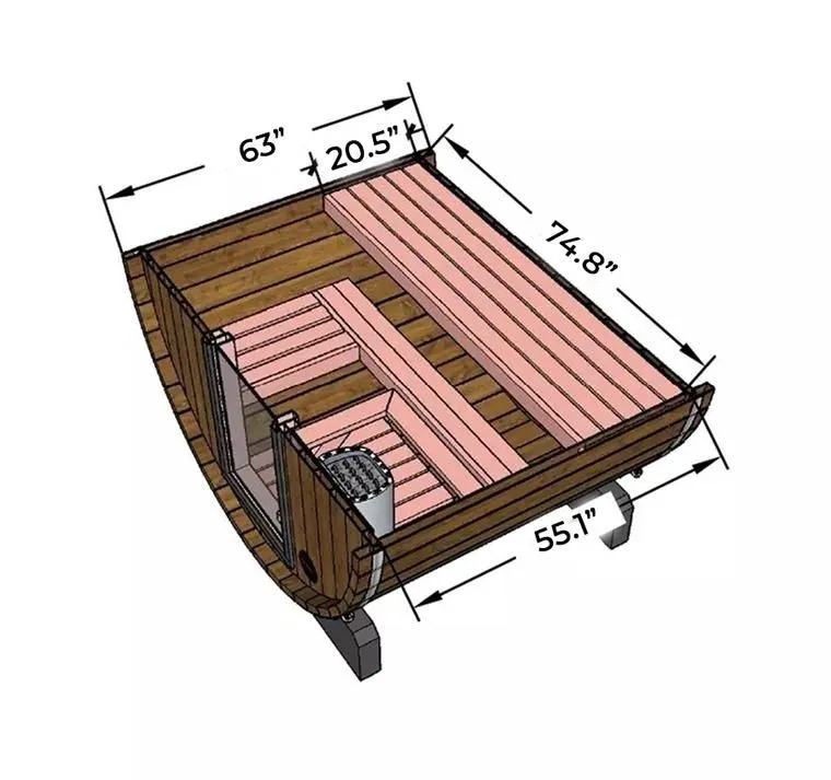 5.5 Ft Scenic View Barrel Sauna - 2- 4 People (Extra Wide)