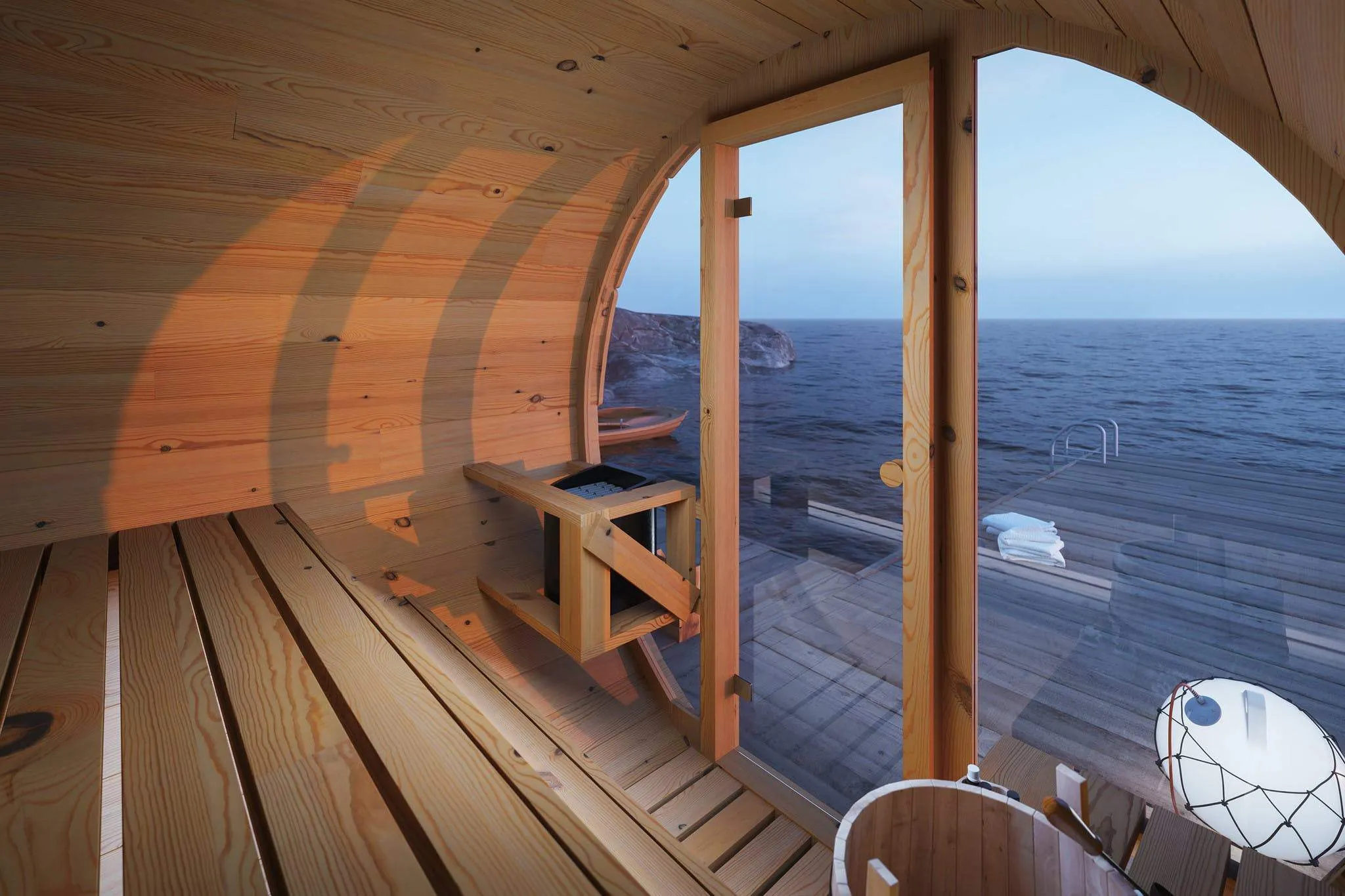 5.5 Ft Scenic View Barrel Sauna - 2- 4 People (Extra Wide)