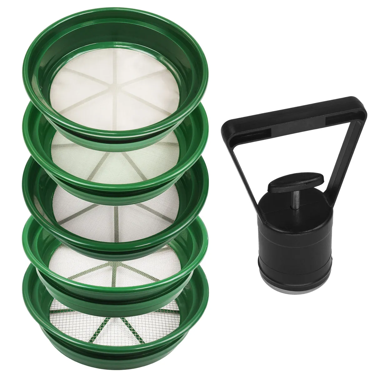 6 pc Green Sifting Gold Pan Plastic Classifiers &amp; 8 lbs Magnetic Pickup Tool