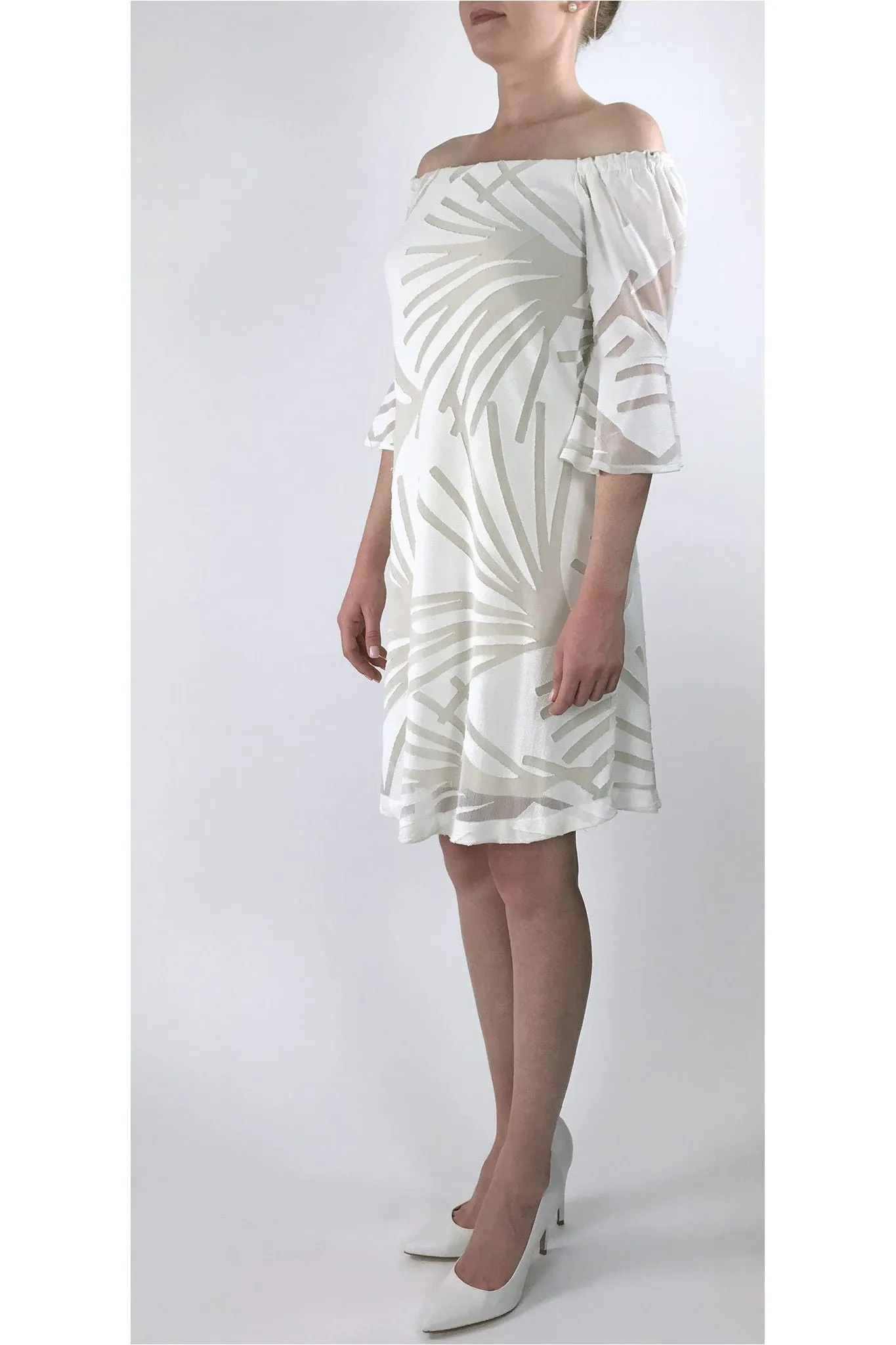 653 IVY Bell Sleeves On/Off Shoulder Knee Length Flare Dress