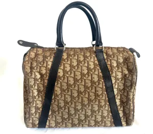 70's vintage Christian Dior brown trotter jacquard handbag. ECLAIR zippers. Classic mini speedy duffle bag.